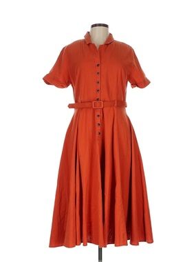 Collectif Retro Pinup Rusty Orange Fit & Flare Collared  Catarina Dress Size L